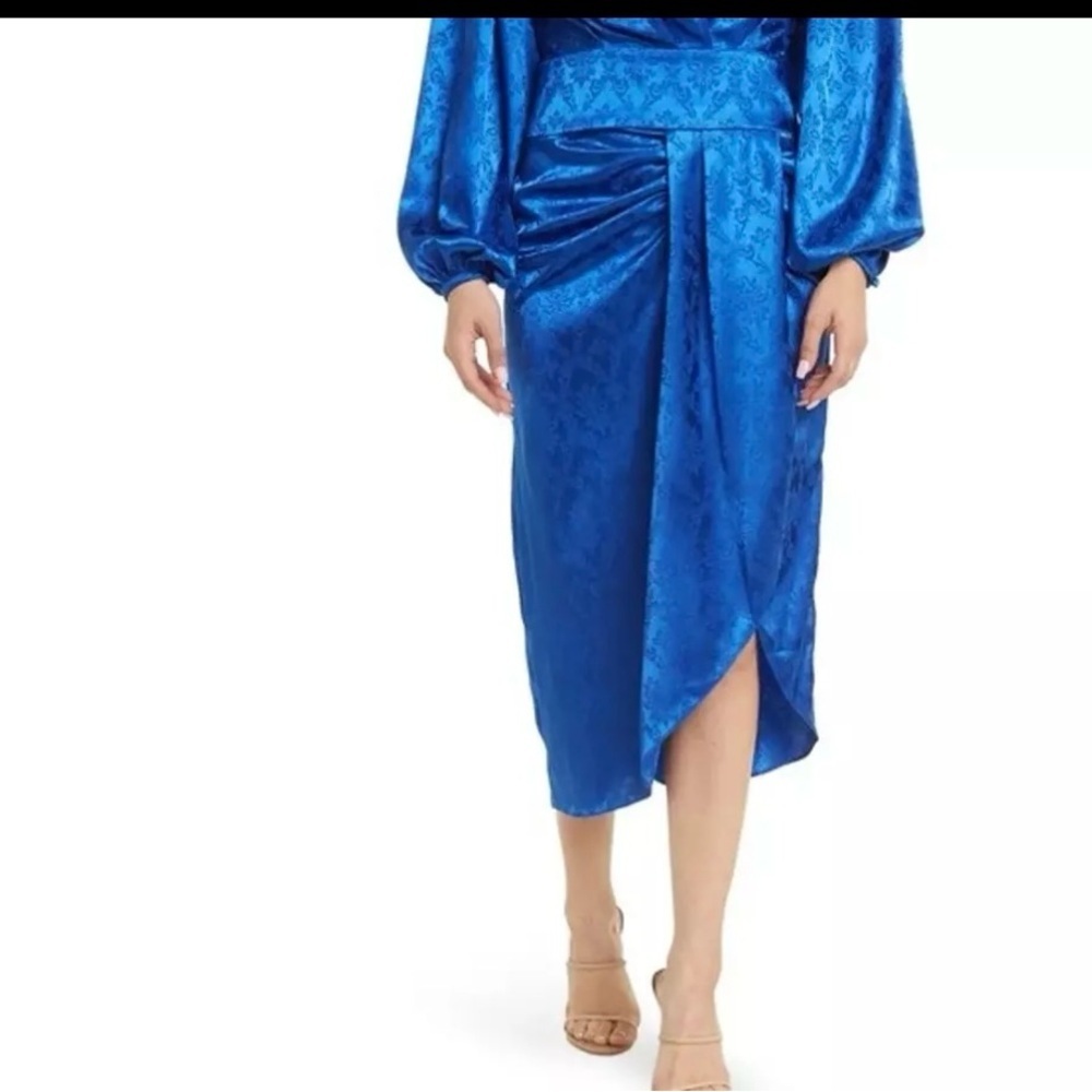 NWOT‎ Ronny Kobo Miranda Royal Blue Draped Midi Skirt Size Medium reg $398